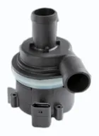 MONTTRON additional water pump: a compact electric coolant pump with its plastic housing, two hose connections and the electrical connector