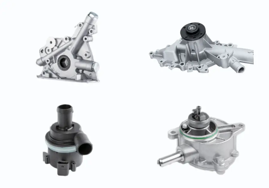 MONTTRON engine pumps: an oil pump, a mechanical water pump, an additional electric water pump and a camshaft-driven vacuum pump