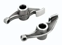 MONTTRON rocker arms: two cast steel rocker arms with their pivot bores, the hardened pads that run on the camshaft and the threaded adjuster ends